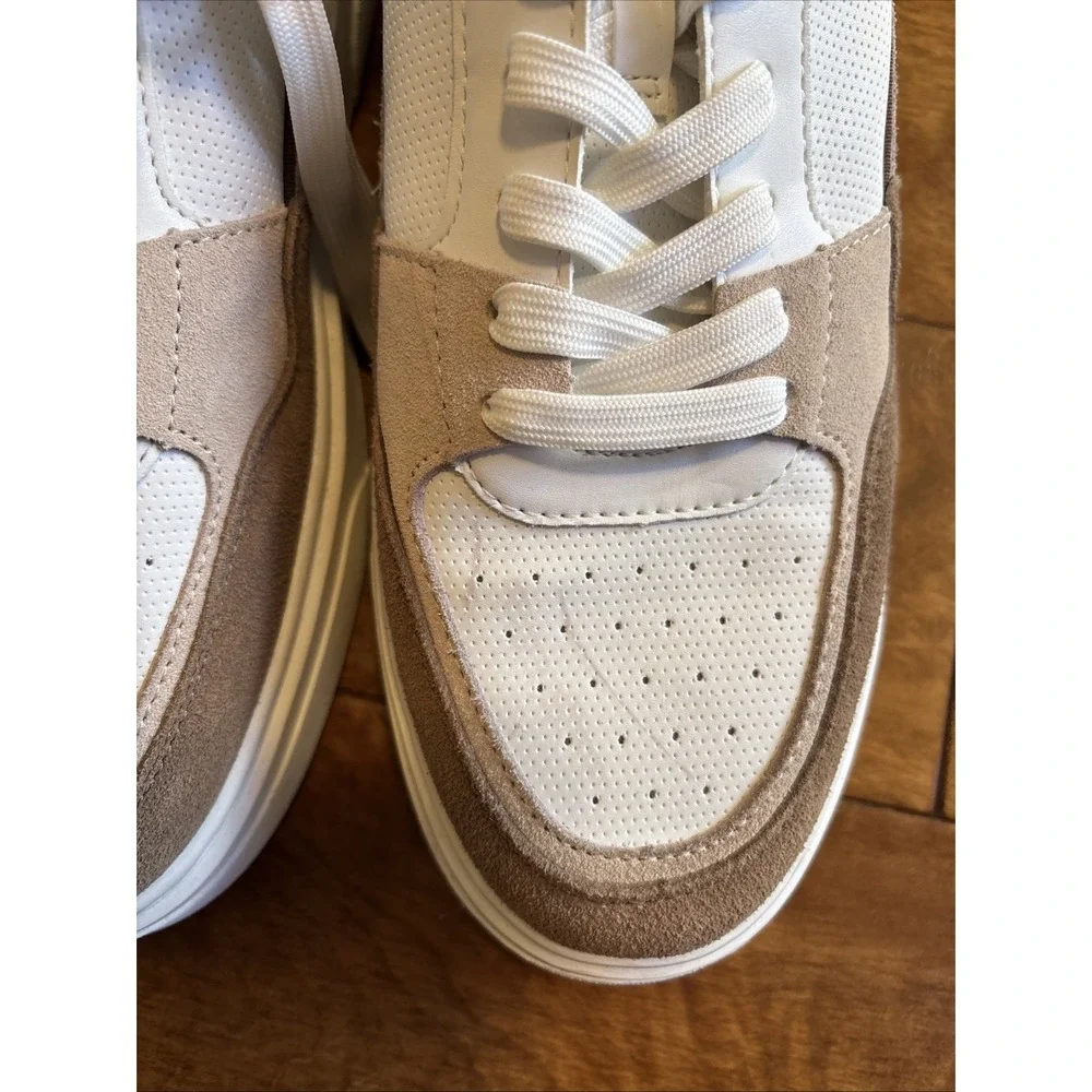 ALDO Men's Low Top Lace Sneakers White Beige Colorblock Sz 10.5 Euro 43.5 Casual